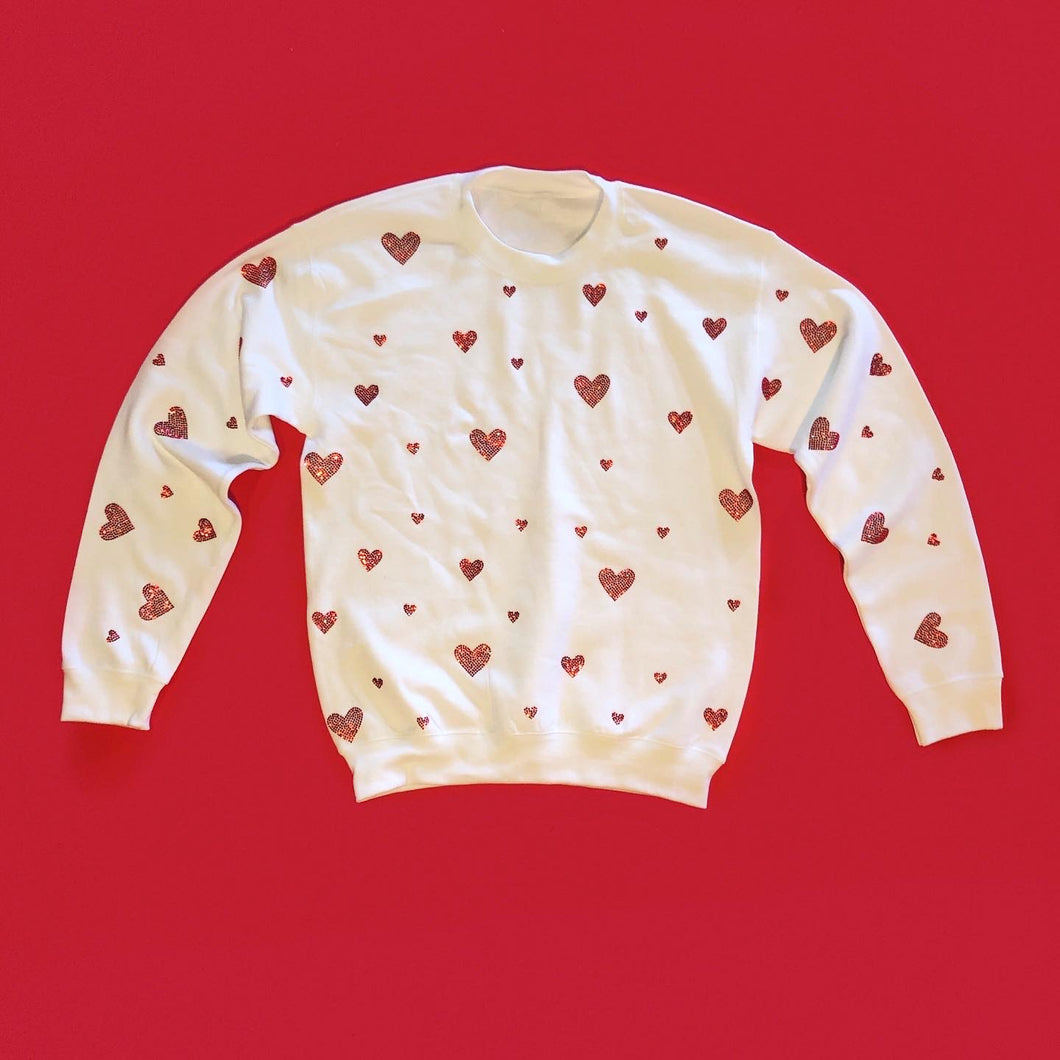 Crystal Hearts Crewneck | White